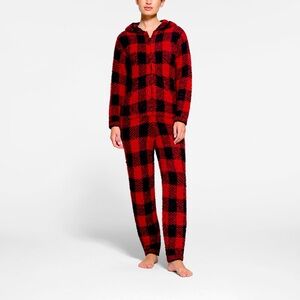 Skims NWT red black brick buffalo check plaid knit onesie - L/XL